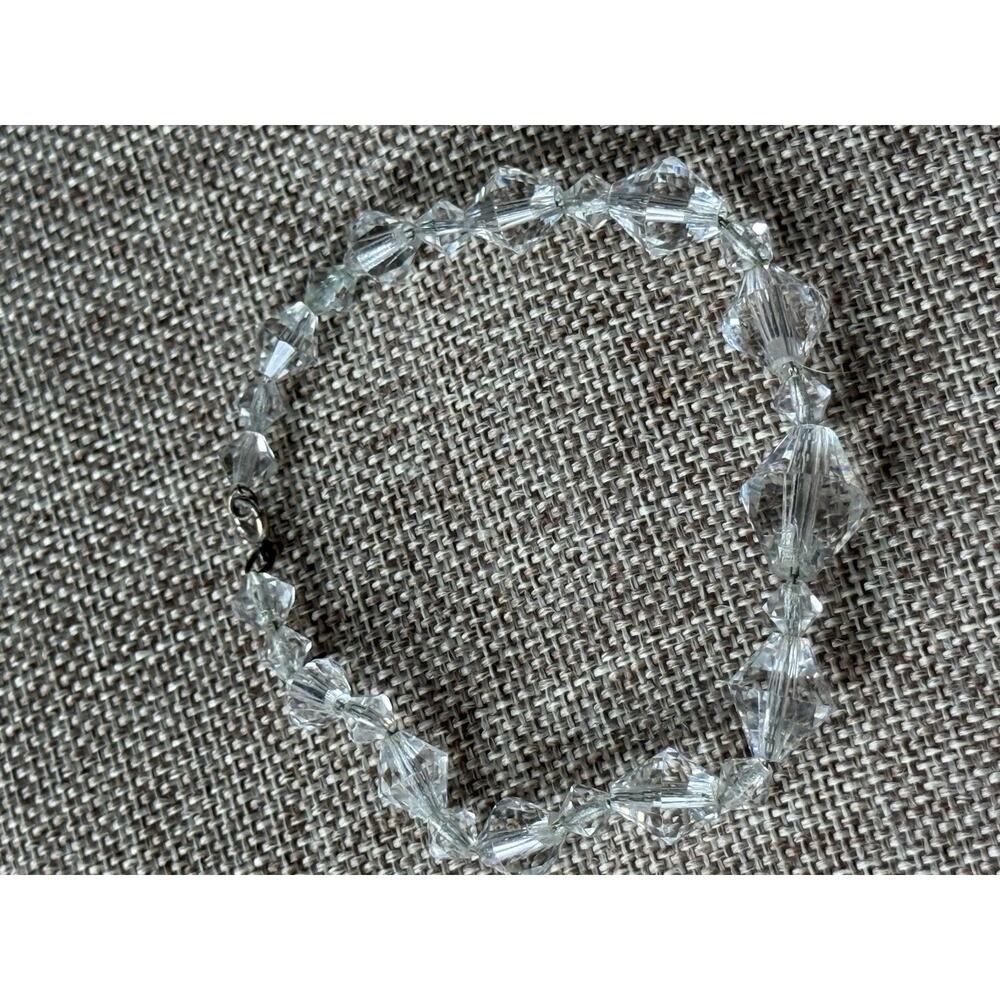 Vintage Crystal Beaded Bracelet Clear Wire Chain AB Retro 7.5” Wedding Cocktail